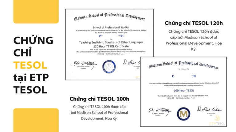 Chứng chỉ TESOL tại ETP